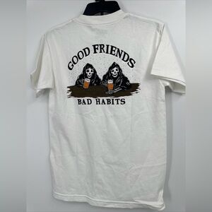 FRESH VIBES New T-shirt SIZE Small “Good FRIENDS BAD HABITS” Grim reaper